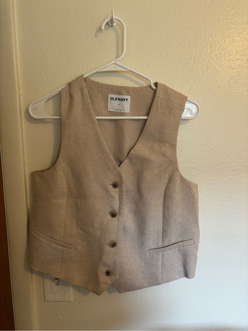 Old Navy Linen Oatmeal Classic Button Vest